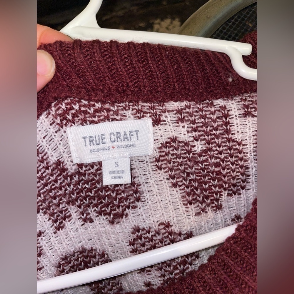 Burgundy Leopard Print Distressed Sweater | Grunge Y2K Cozy Chic | Sz S - Picture 7 of 9